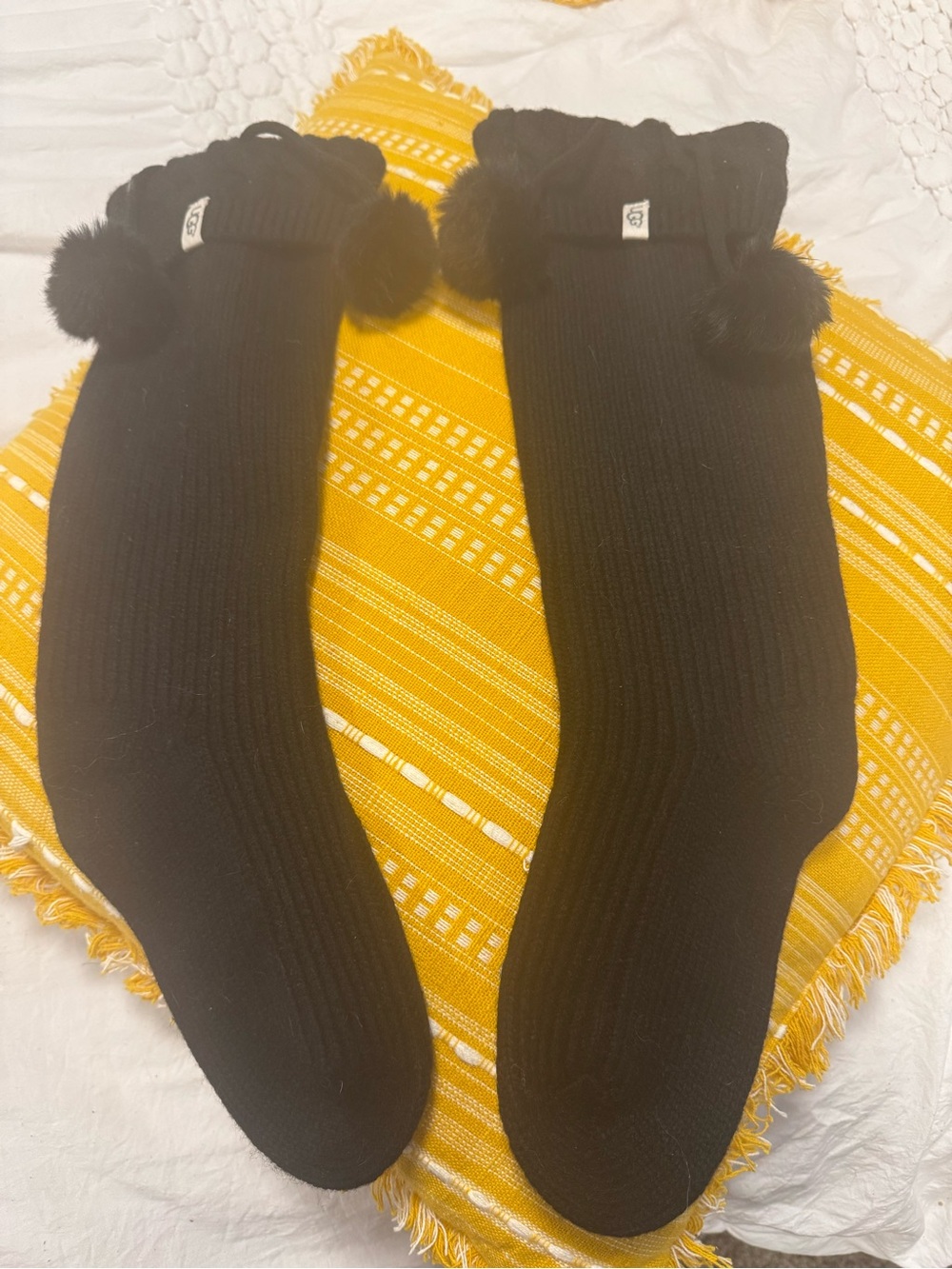UGG Black Ribbed Pom-Pom Boot Socks
